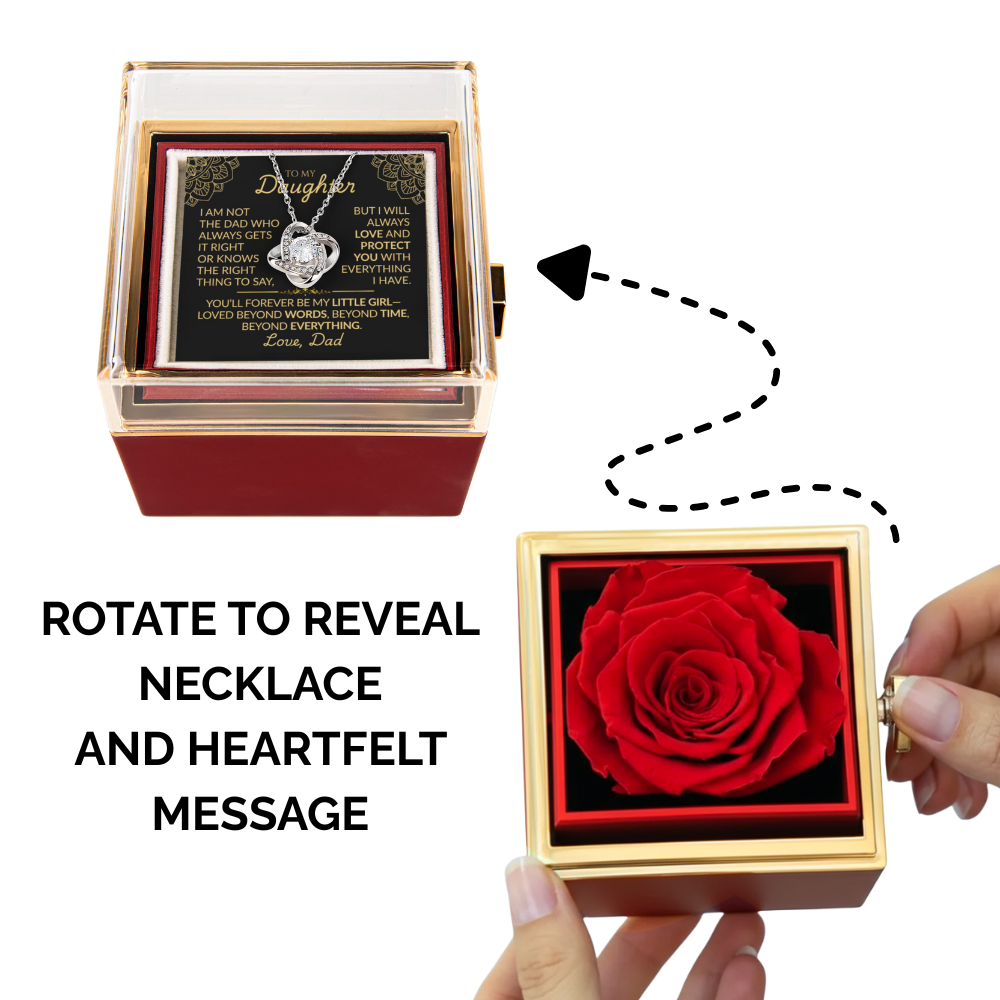 To My Daughter  From Dad - Love Knot Necklace from Dad (Rotating Rose Box)