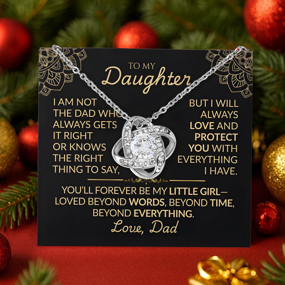 To My Daughter  From Dad - Love Knot Necklace from Dad (Rotating Rose Box)