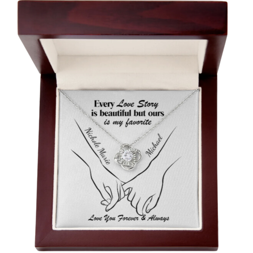Gift For Her-Couple's Love Story- Personalized Love Knot Necklace-Anniversary