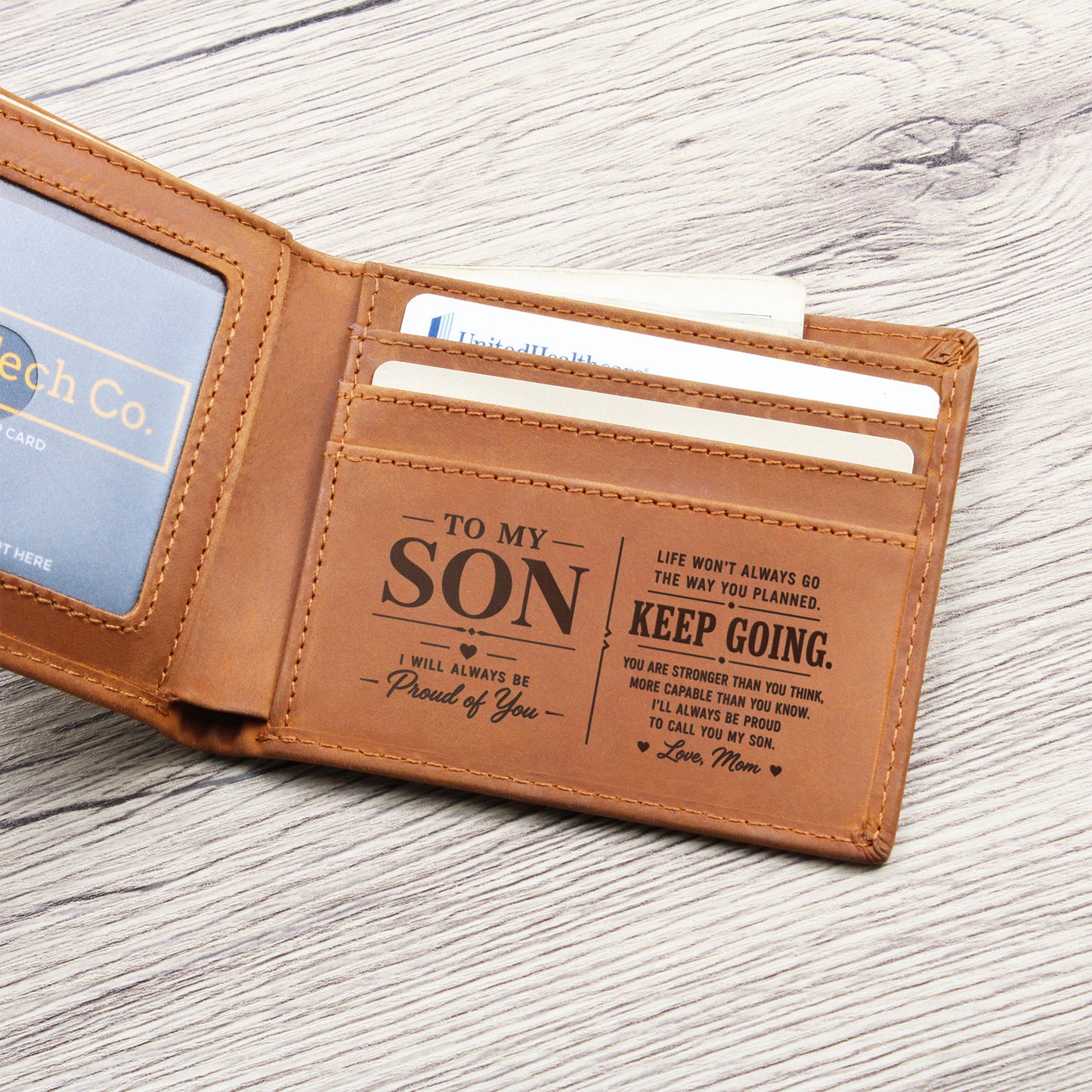 To My Son Engraved Wallet from Mom | Keep Going Gift