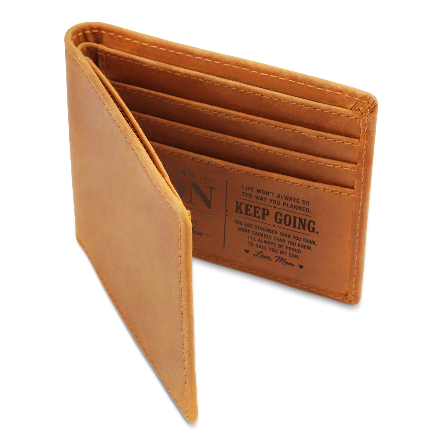 To My Son Engraved Wallet from Mom | Keep Going Gift