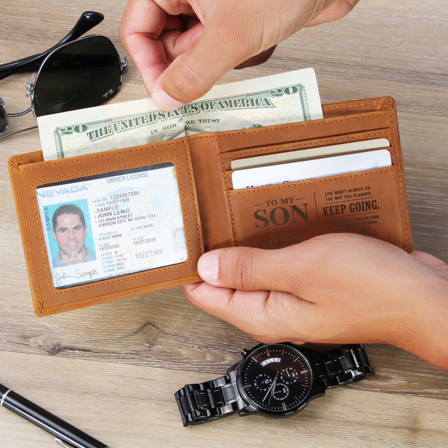 To My Son Engraved Wallet from Mom | Keep Going Gift