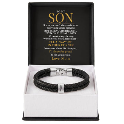 To My Son – Always in Your Corner Personalized Braided Bracelet
