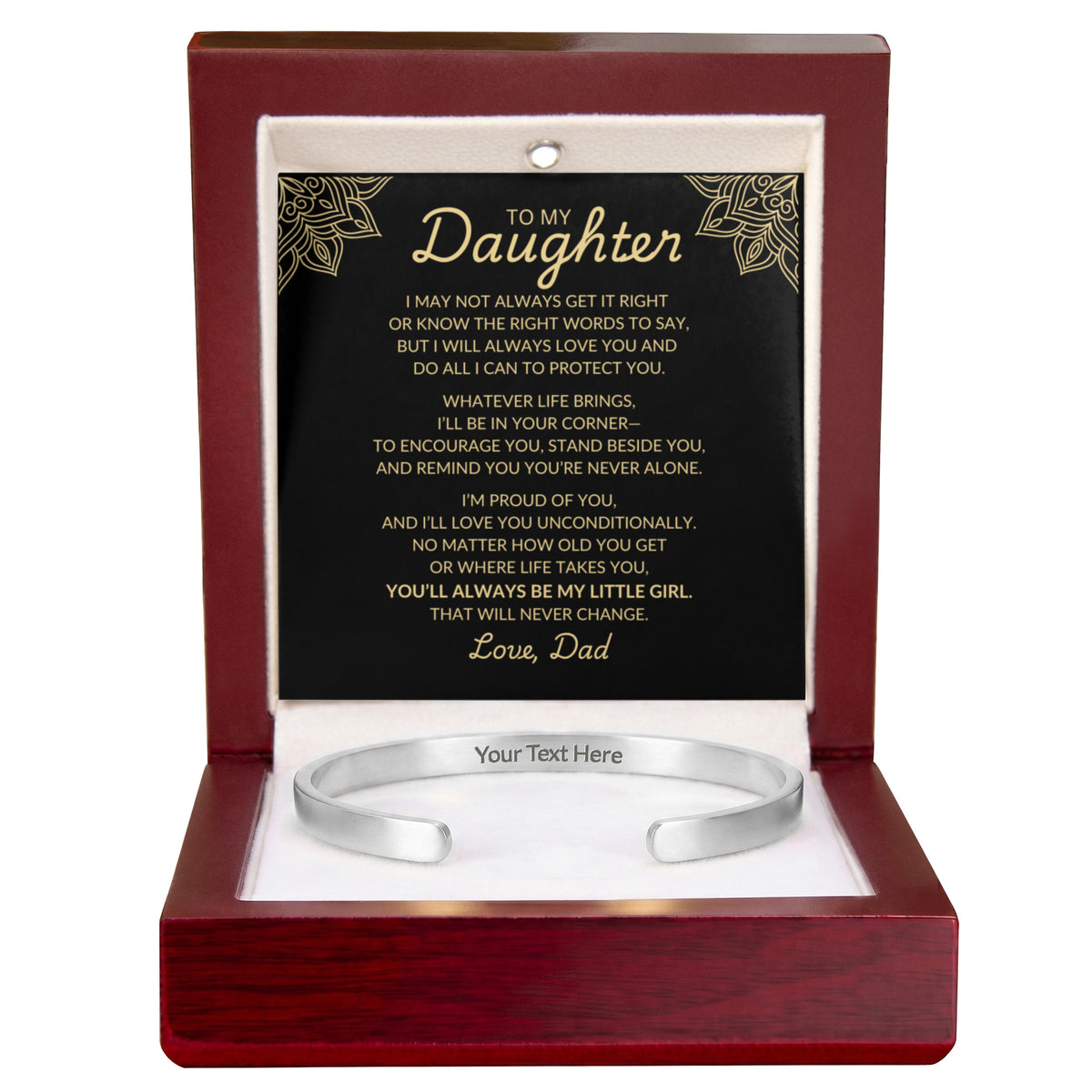To My Daughter – Always My Little Girl Personalized Cuff Bracelet from Dad