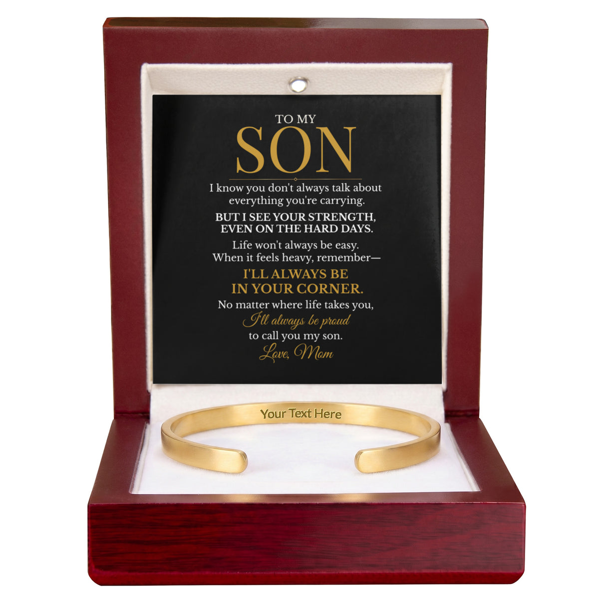 To My Son – Always in Your Corner Engraved Cuff Bracelet
