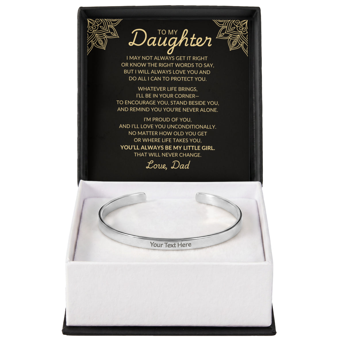 To My Daughter – Always My Little Girl Personalized Cuff Bracelet from Dad