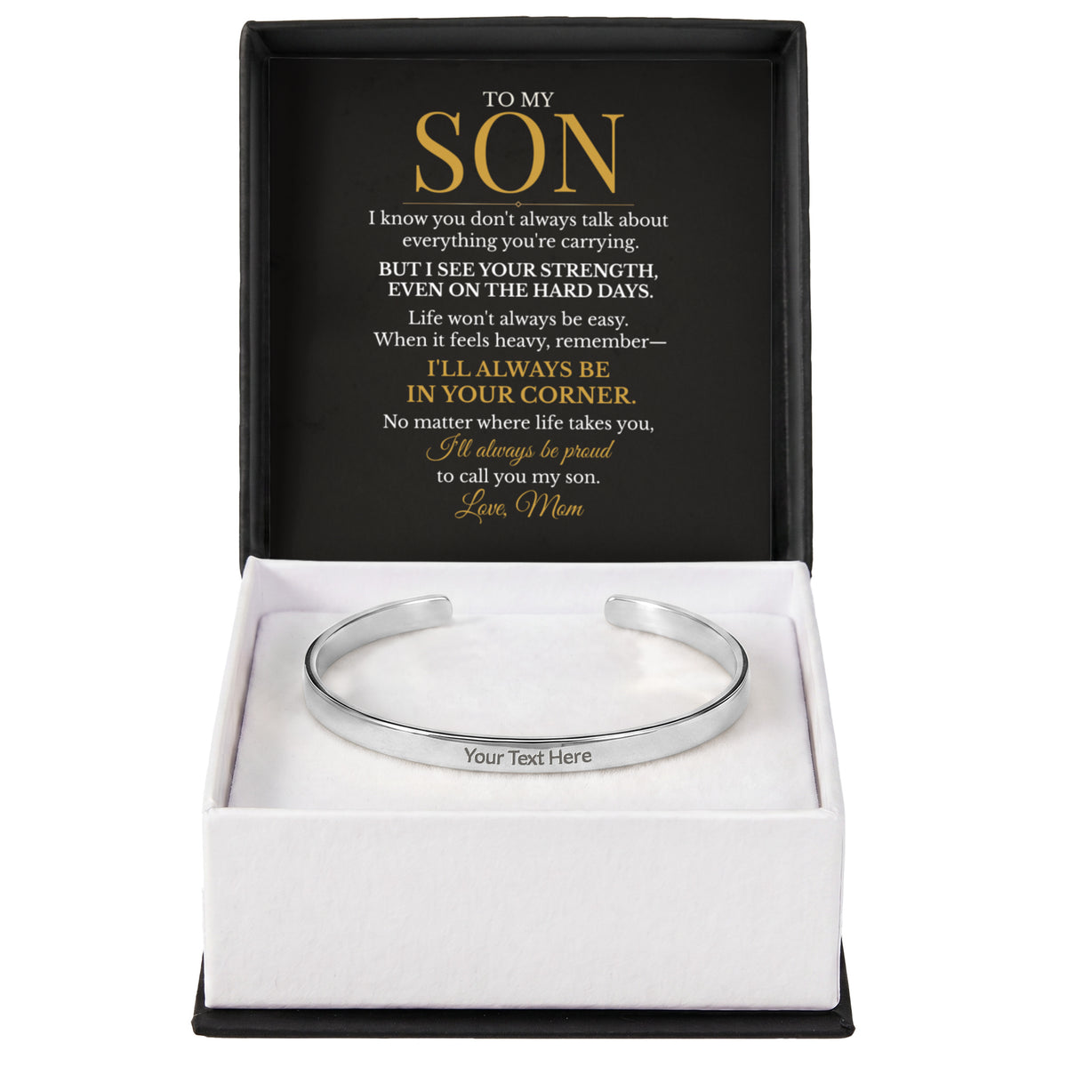 To My Son – Always in Your Corner Engraved Cuff Bracelet