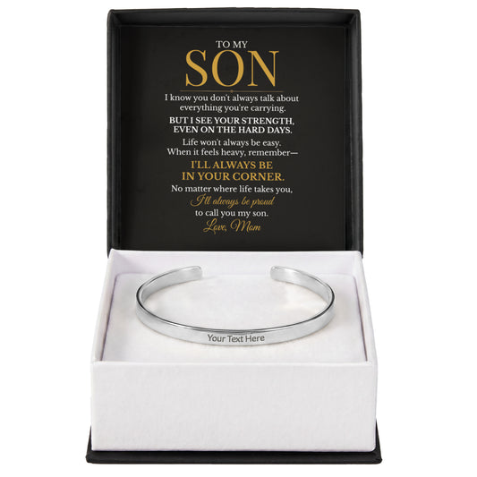 To My Son – Always in Your Corner Engraved Cuff Bracelet