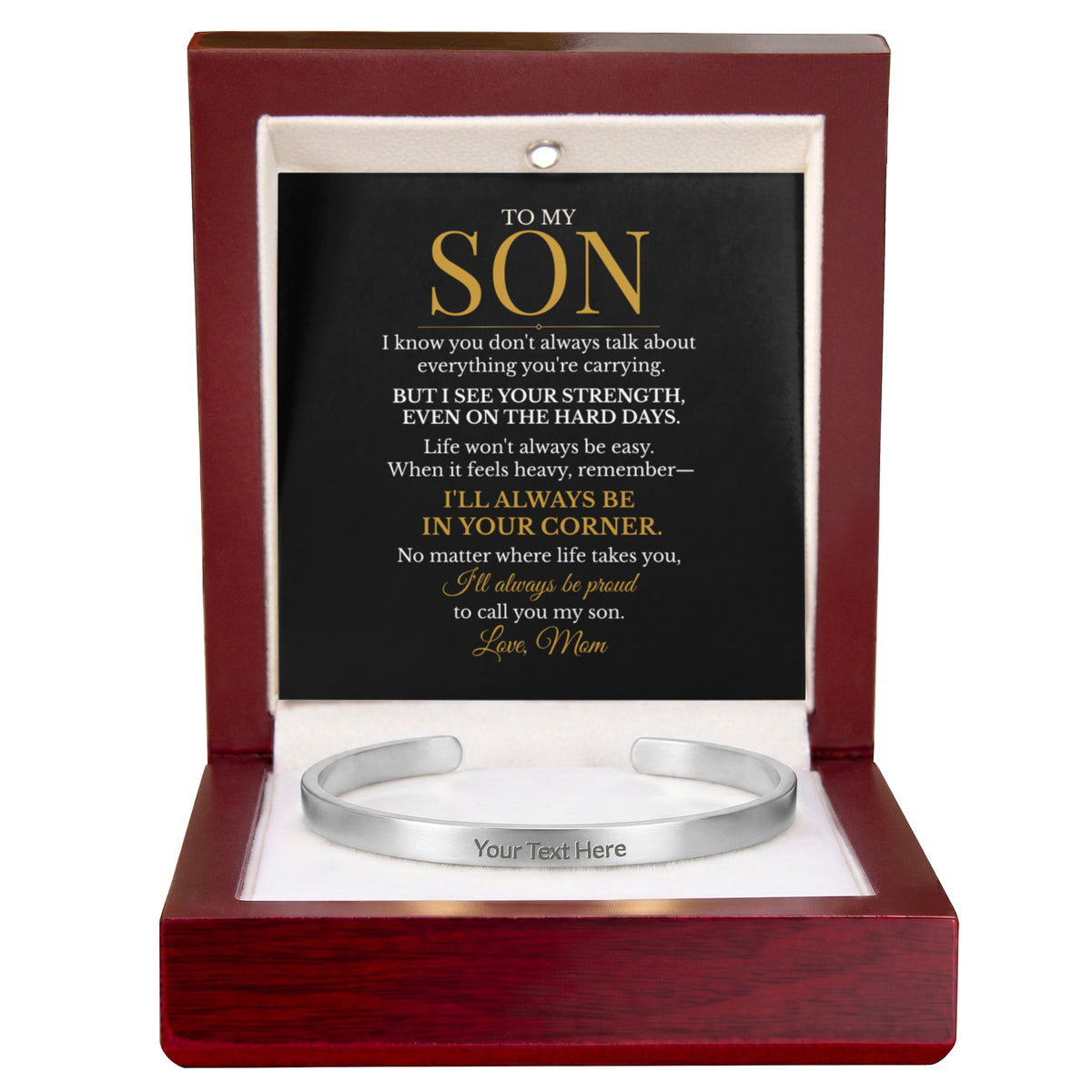To My Son – Always in Your Corner Engraved Cuff Bracelet