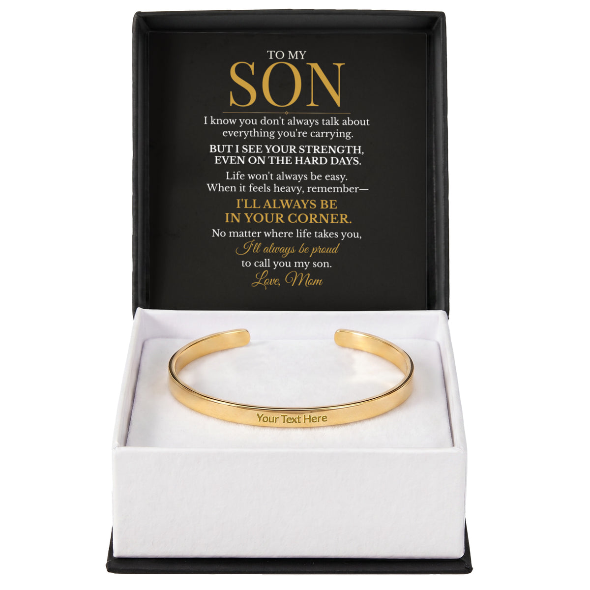 To My Son – Always in Your Corner Engraved Cuff Bracelet