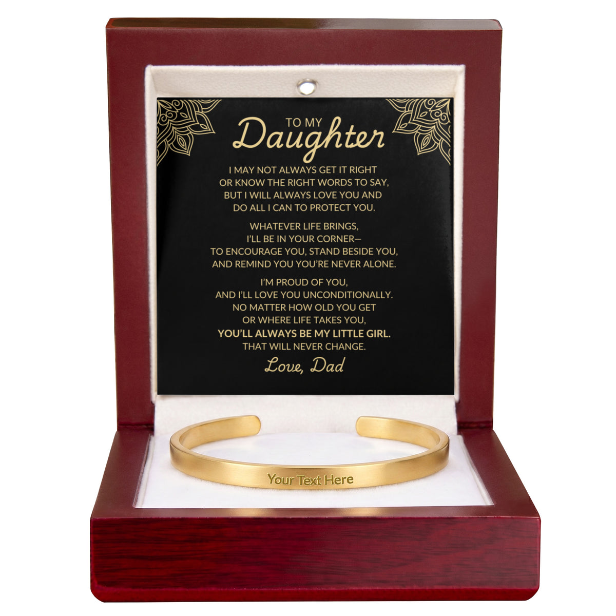 To My Daughter – Always My Little Girl Personalized Cuff Bracelet from Dad