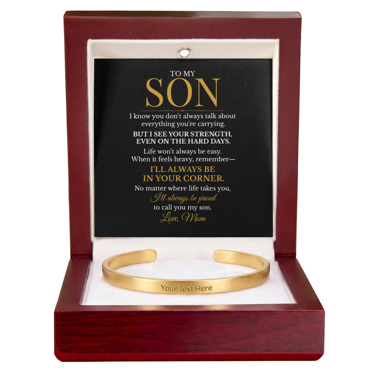 To My Son – Always in Your Corner Engraved Cuff Bracelet