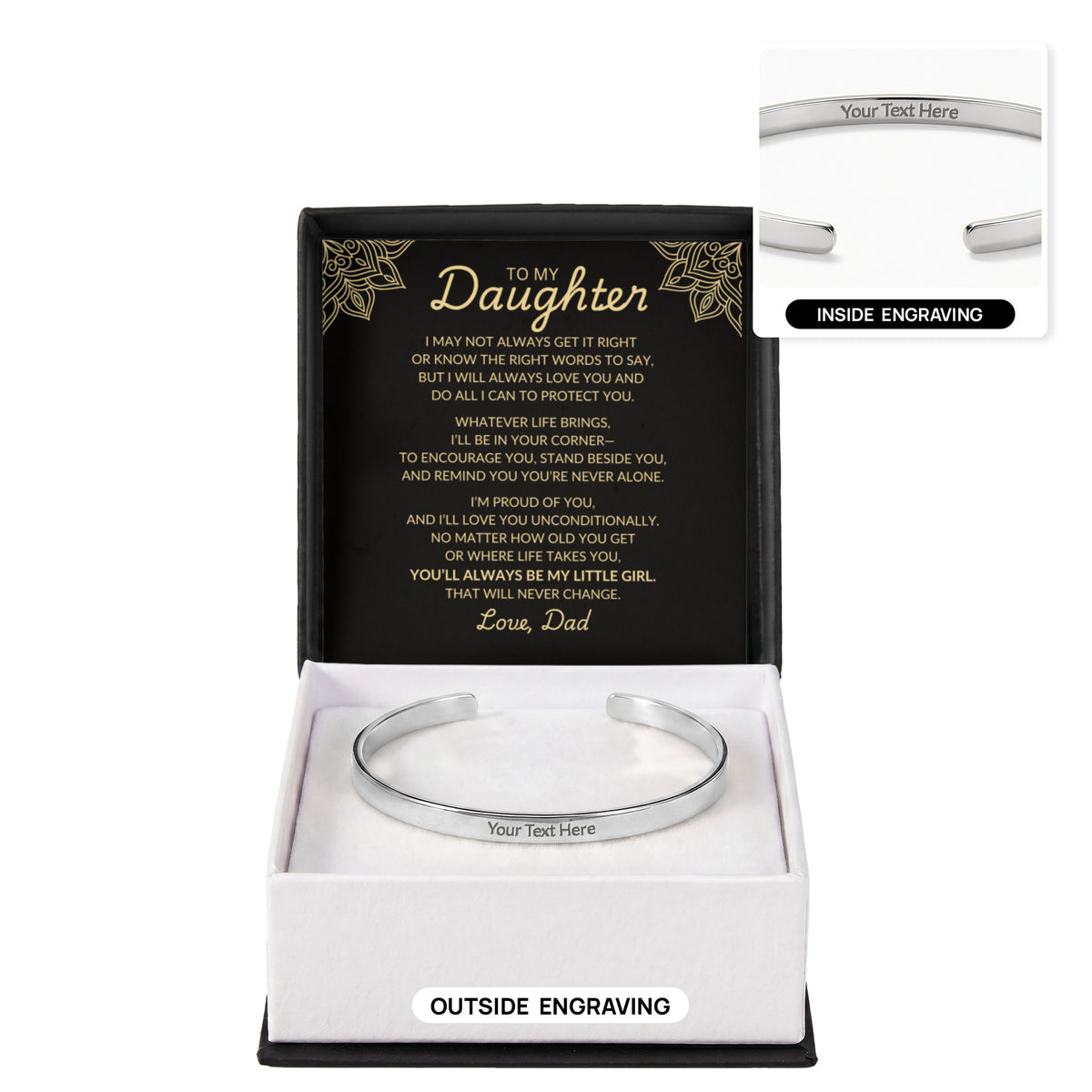 To My Daughter – Always My Little Girl Personalized Cuff Bracelet from Dad