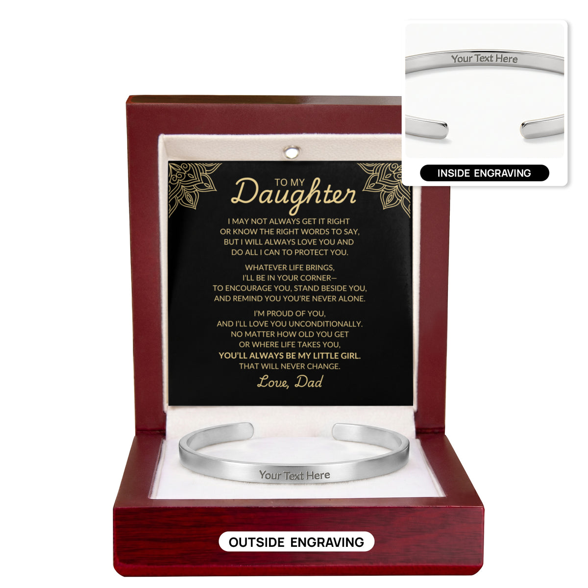 To My Daughter – Always My Little Girl Personalized Cuff Bracelet from Dad