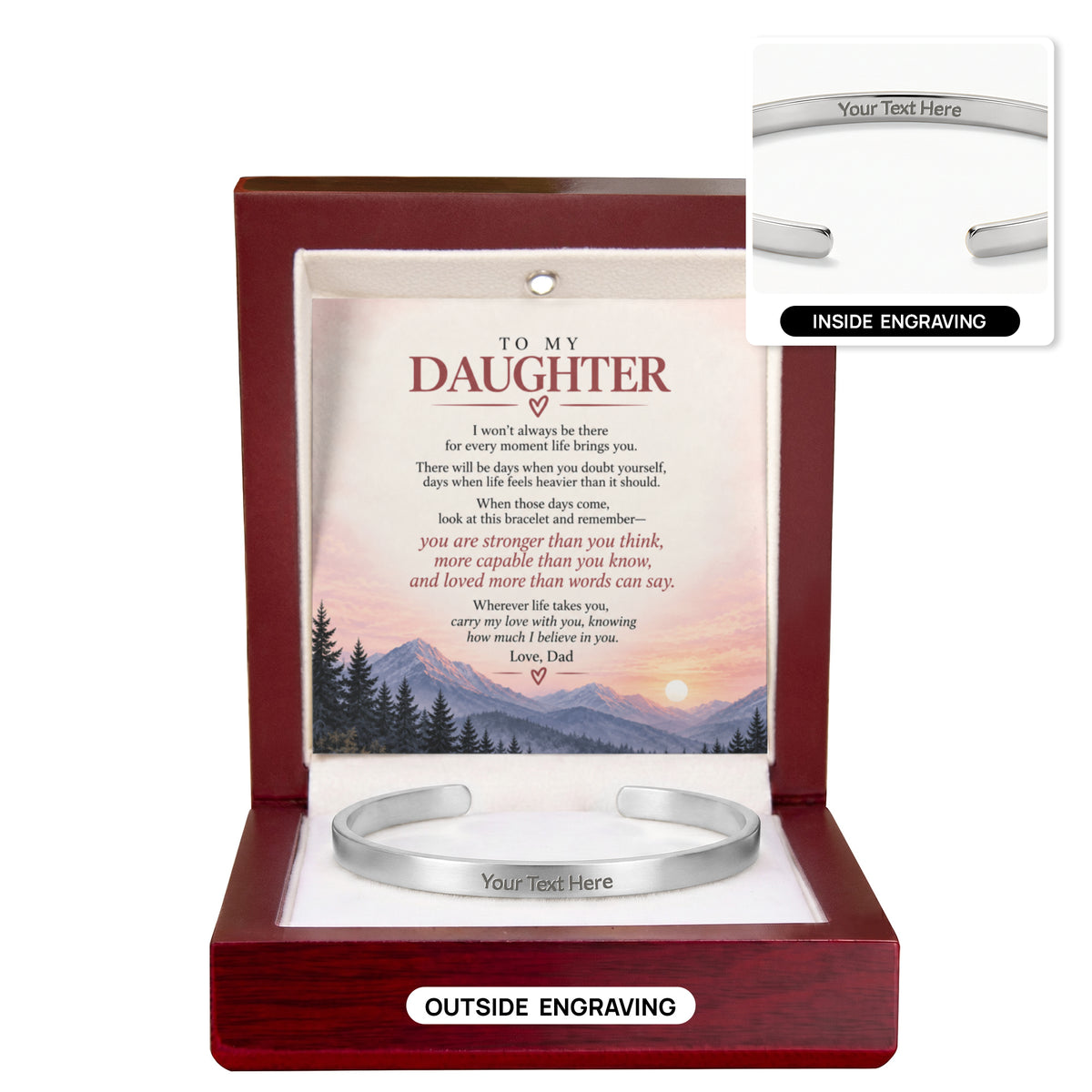 To My Daughter – Carry My Love With You Engraved Cuff Bracelet From Dad