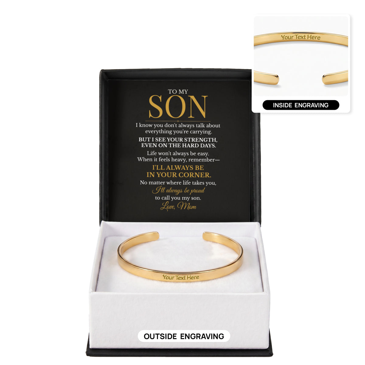 To My Son – Always in Your Corner Engraved Cuff Bracelet