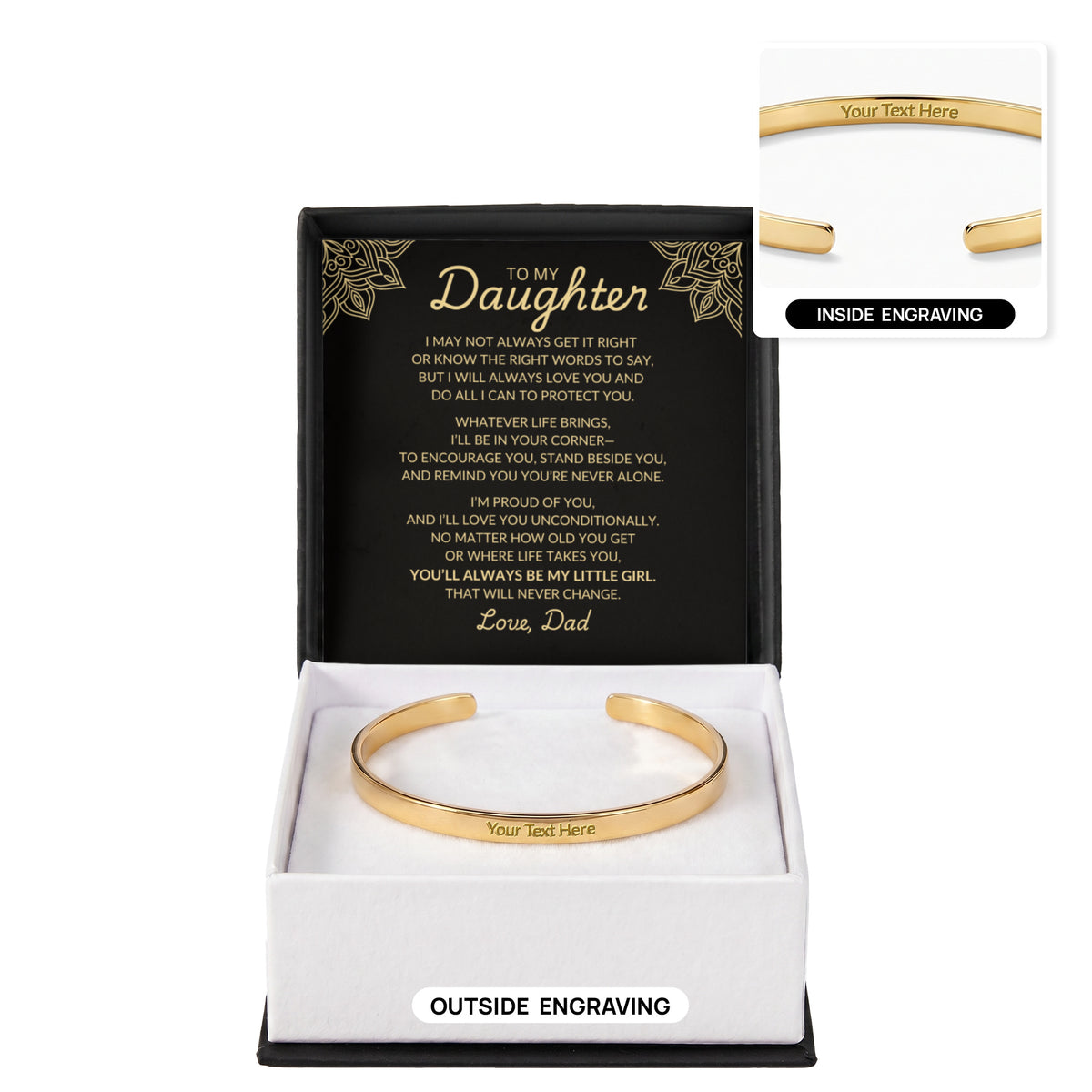 To My Daughter – Always My Little Girl Personalized Cuff Bracelet from Dad