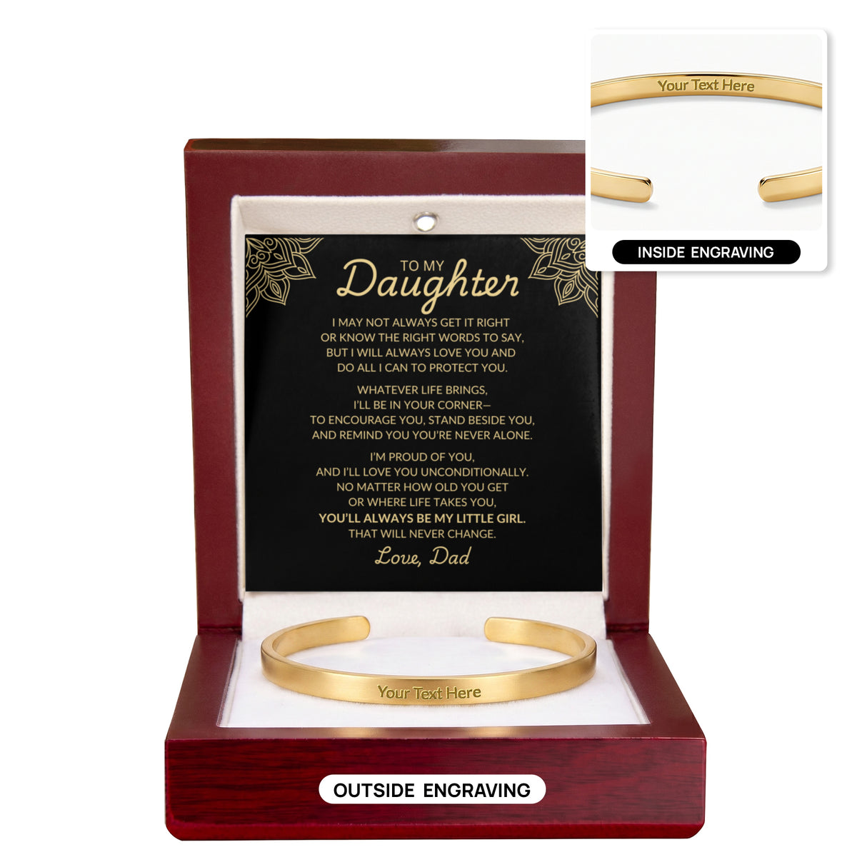 To My Daughter – Always My Little Girl Personalized Cuff Bracelet from Dad