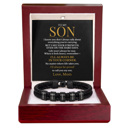 To My Son – Always in Your Corner Personalized Braided Bracelet