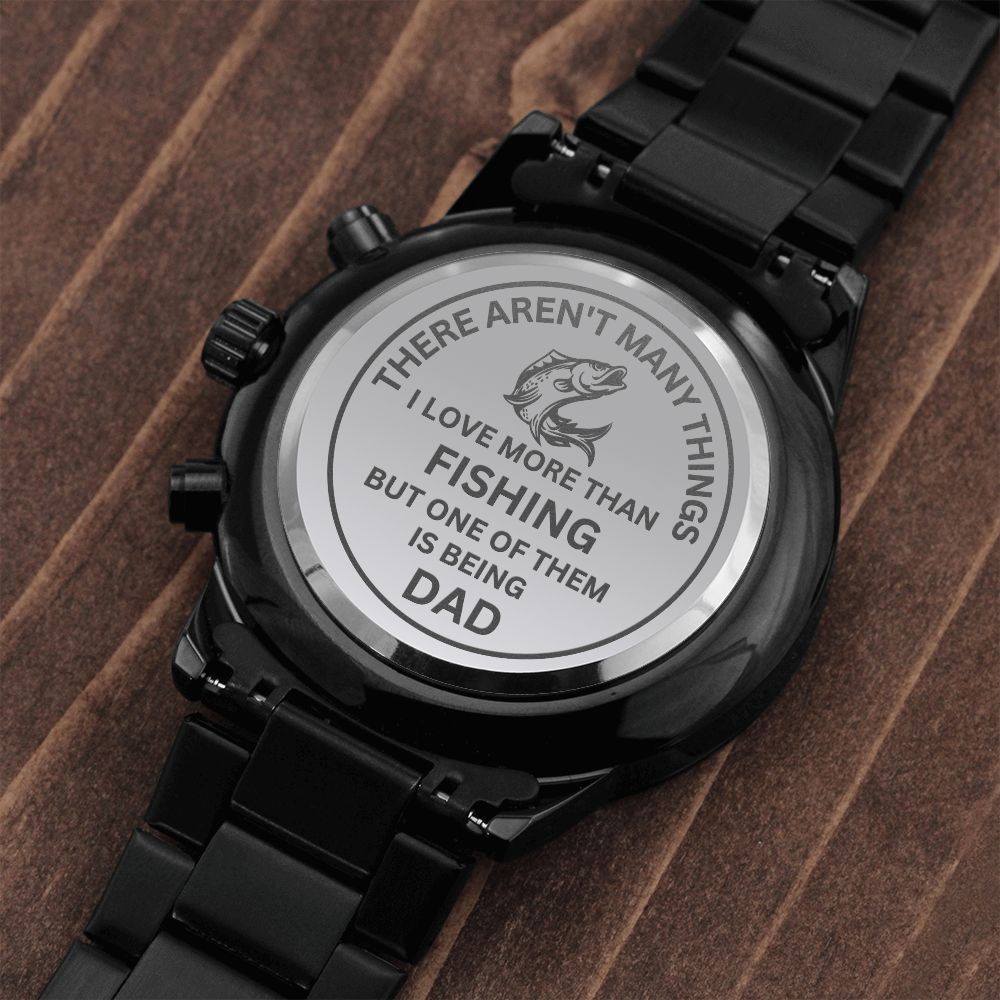 Gift For Fishing Dad-Being A Dad-Engraved Black Chronograph Watch