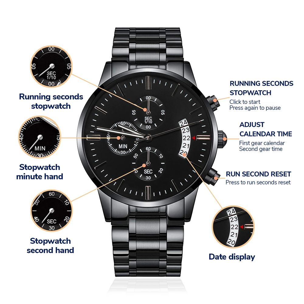 Gift For Dad-Thank You Dad For All You Do-Engraved Black Chronograph Watch