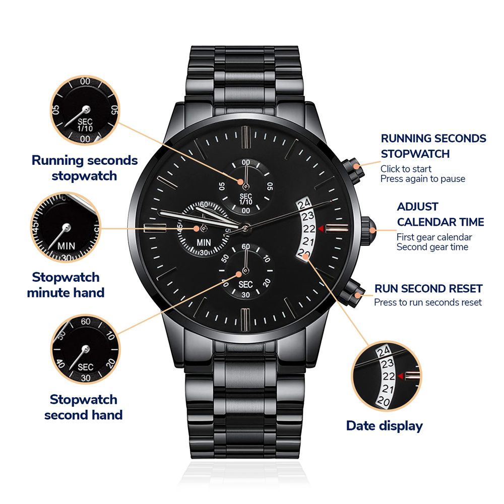 Gift For Dad. The Man- The Legend-Engraved Black Chronograph Watch