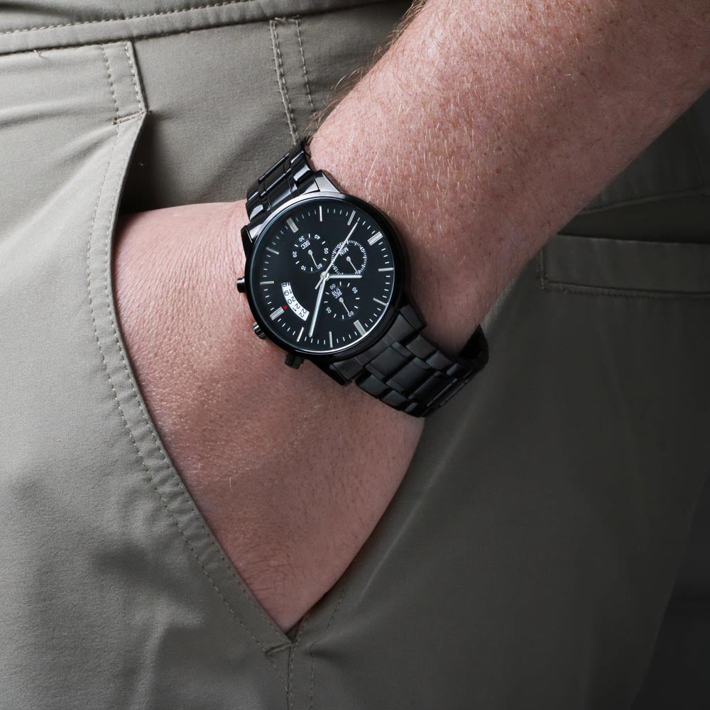 Gift For Fishing Dad-Being A Dad-Engraved Black Chronograph Watch