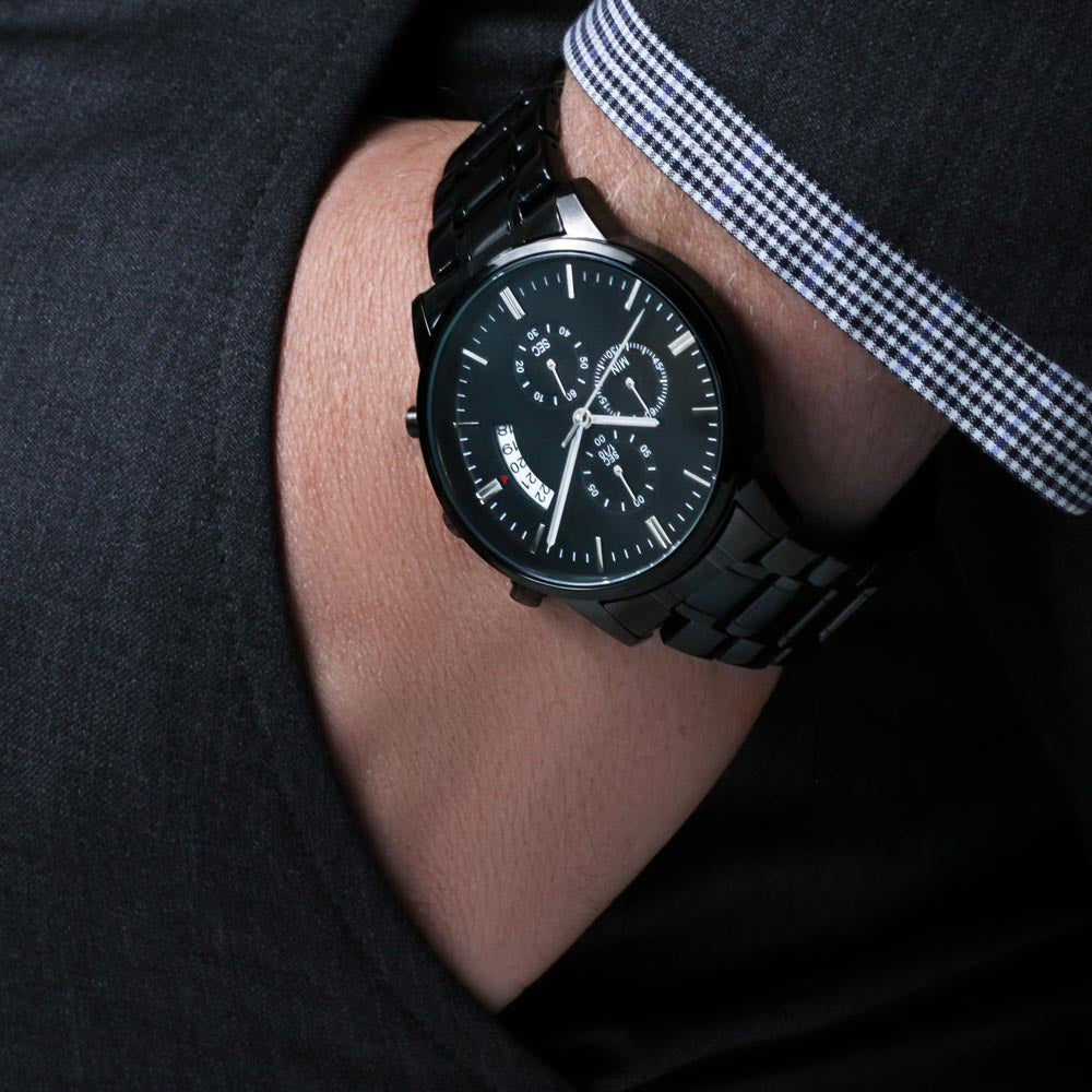 Gift For Dad. The Man- The Legend-Engraved Black Chronograph Watch