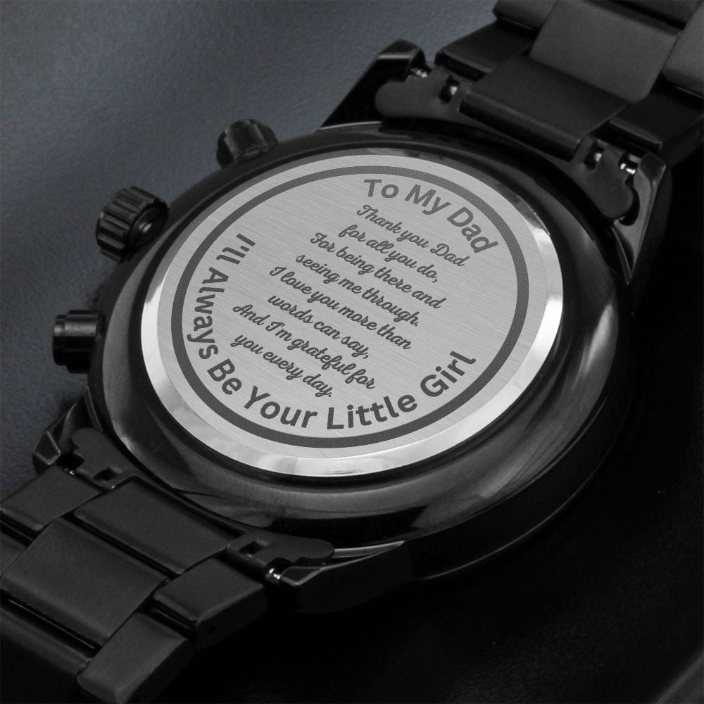 Gift For Dad-Thank You Dad For All You Do-Engraved Black Chronograph Watch