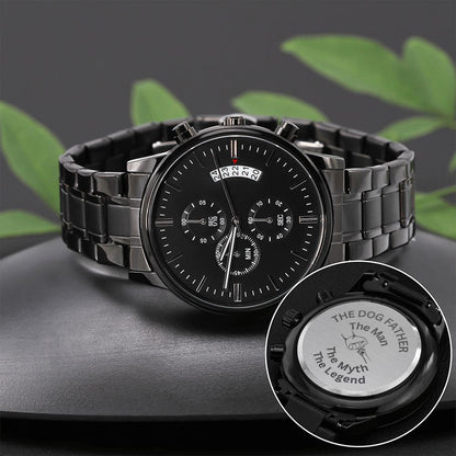 Gift For Dad. The Man- The Legend-Engraved Black Chronograph Watch