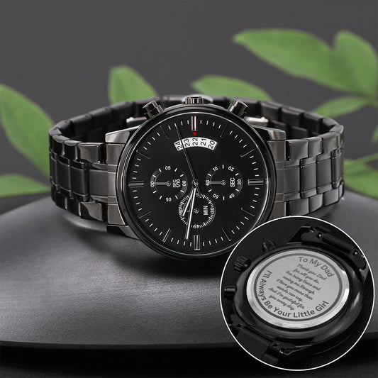 Gift For Dad-Thank You Dad For All You Do-Engraved Black Chronograph Watch