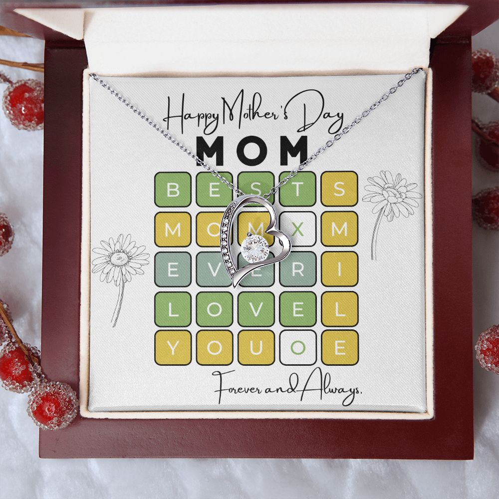Gift For Mom - Mother's Day-Best Mom Word Find PUZZLE- Heart Necklace