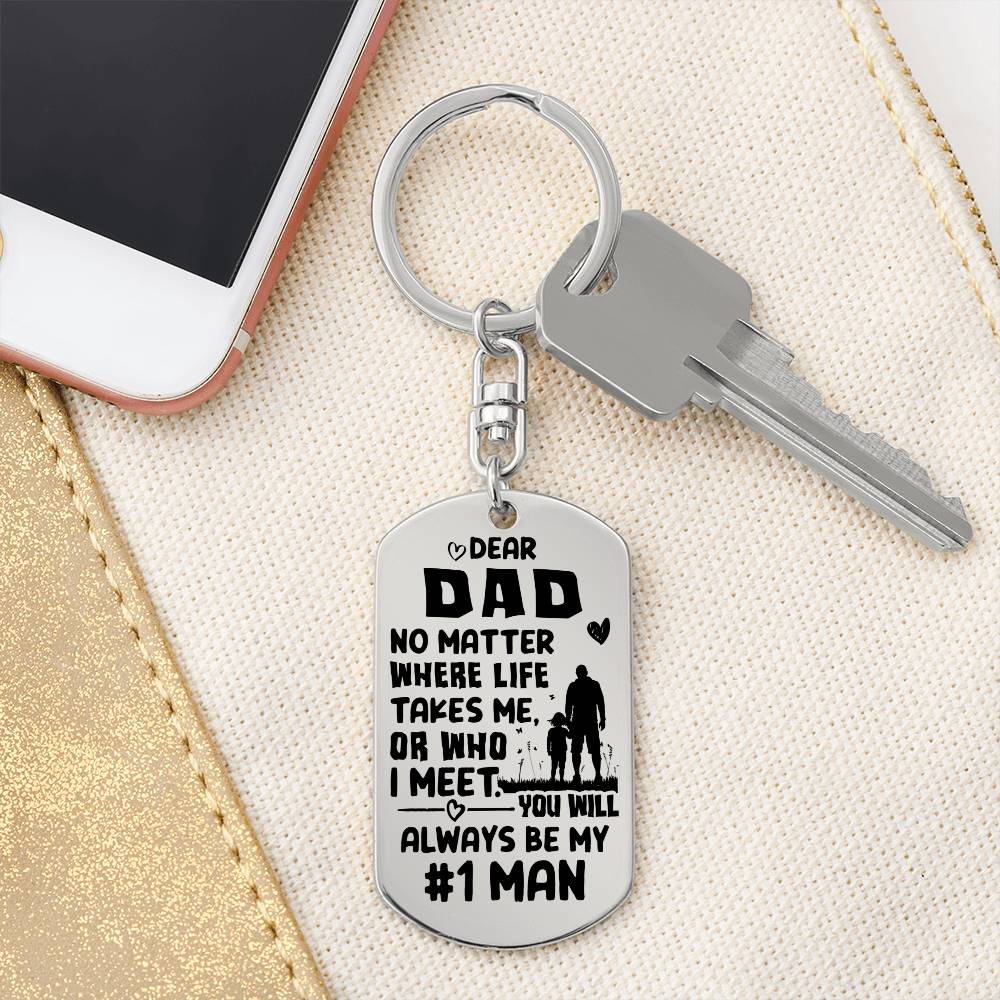 Dads Are Number ONE-Engraved Dog Key Chain