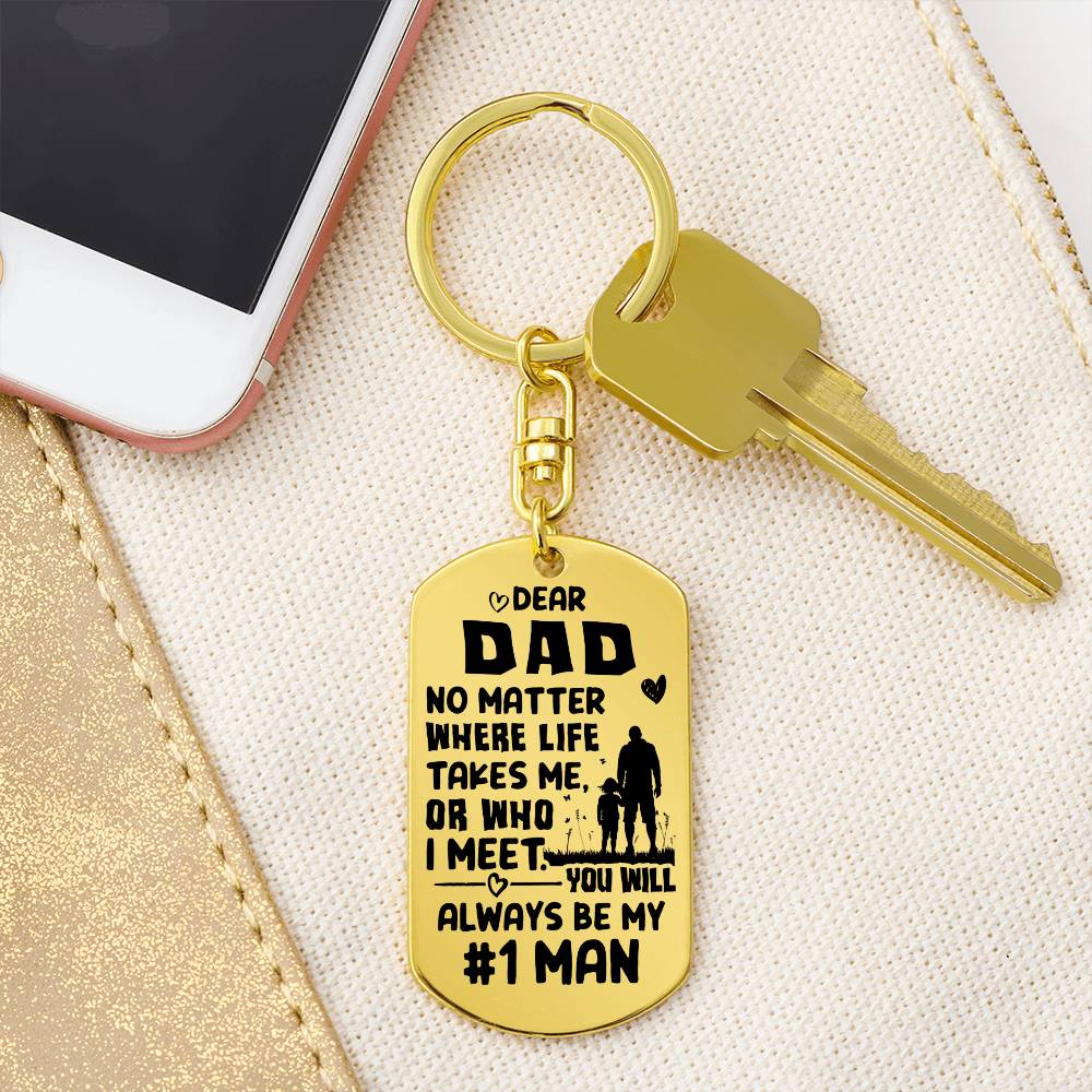 Dads Are Number ONE-Engraved Dog Key Chain