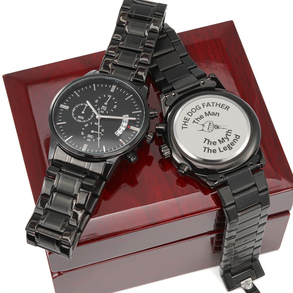 Gift For Dad. The Man- The Legend-Engraved Black Chronograph Watch