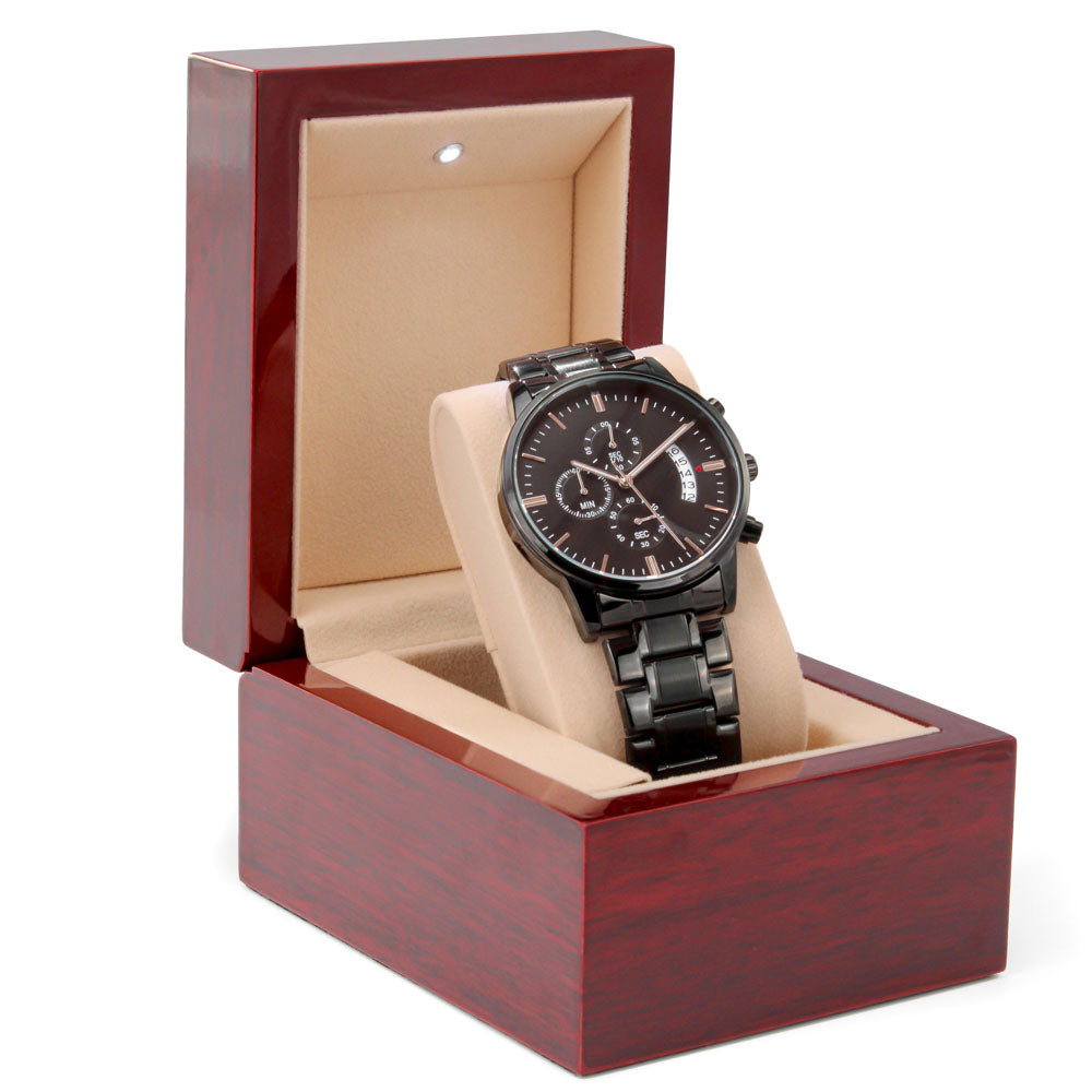 Gift For Fishing Dad-Being A Dad-Engraved Black Chronograph Watch