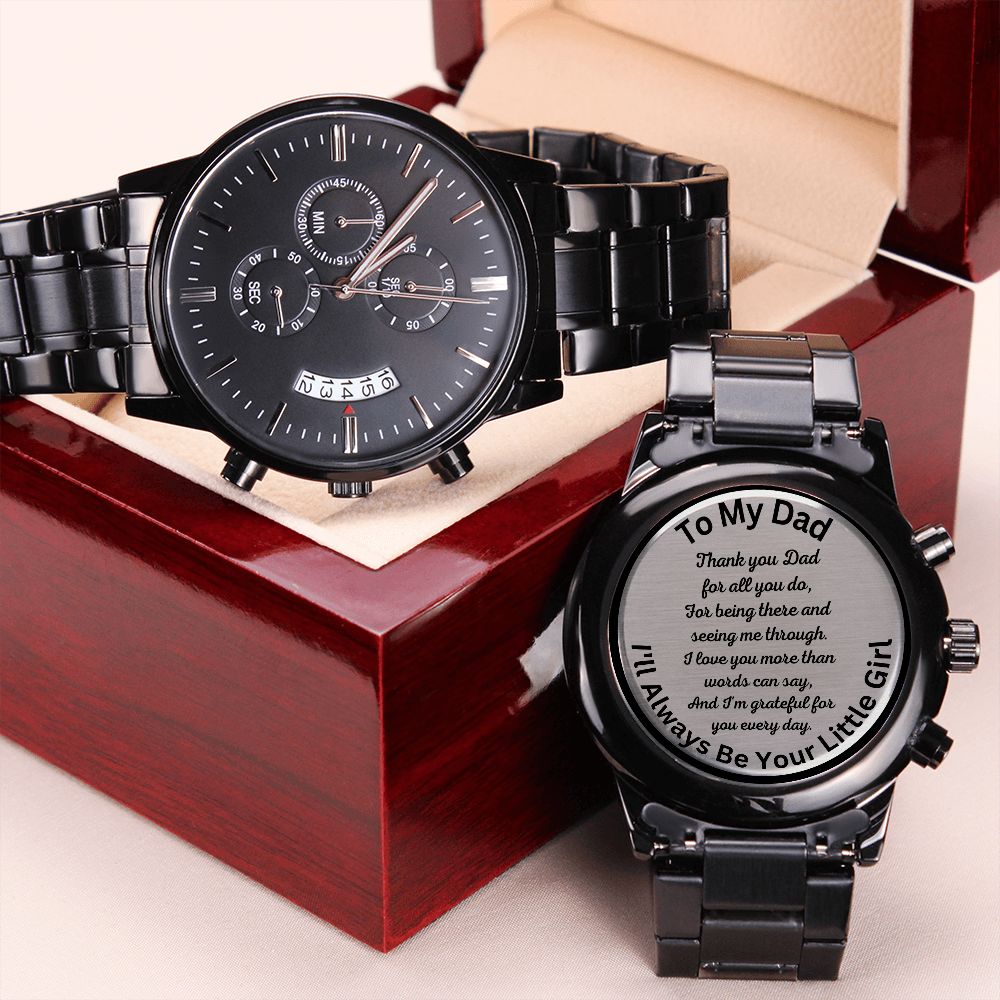 Gift For Dad-Thank You Dad For All You Do-Engraved Black Chronograph Watch