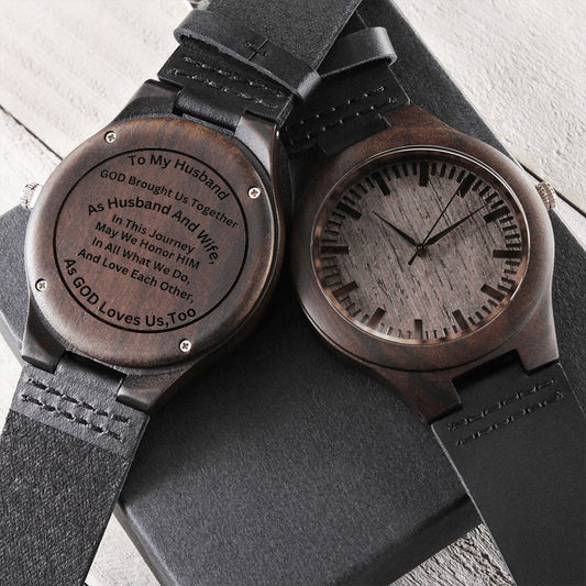 GIFT FOR HUSBAND-God Brought Us Together-Engraved Wooden Watch