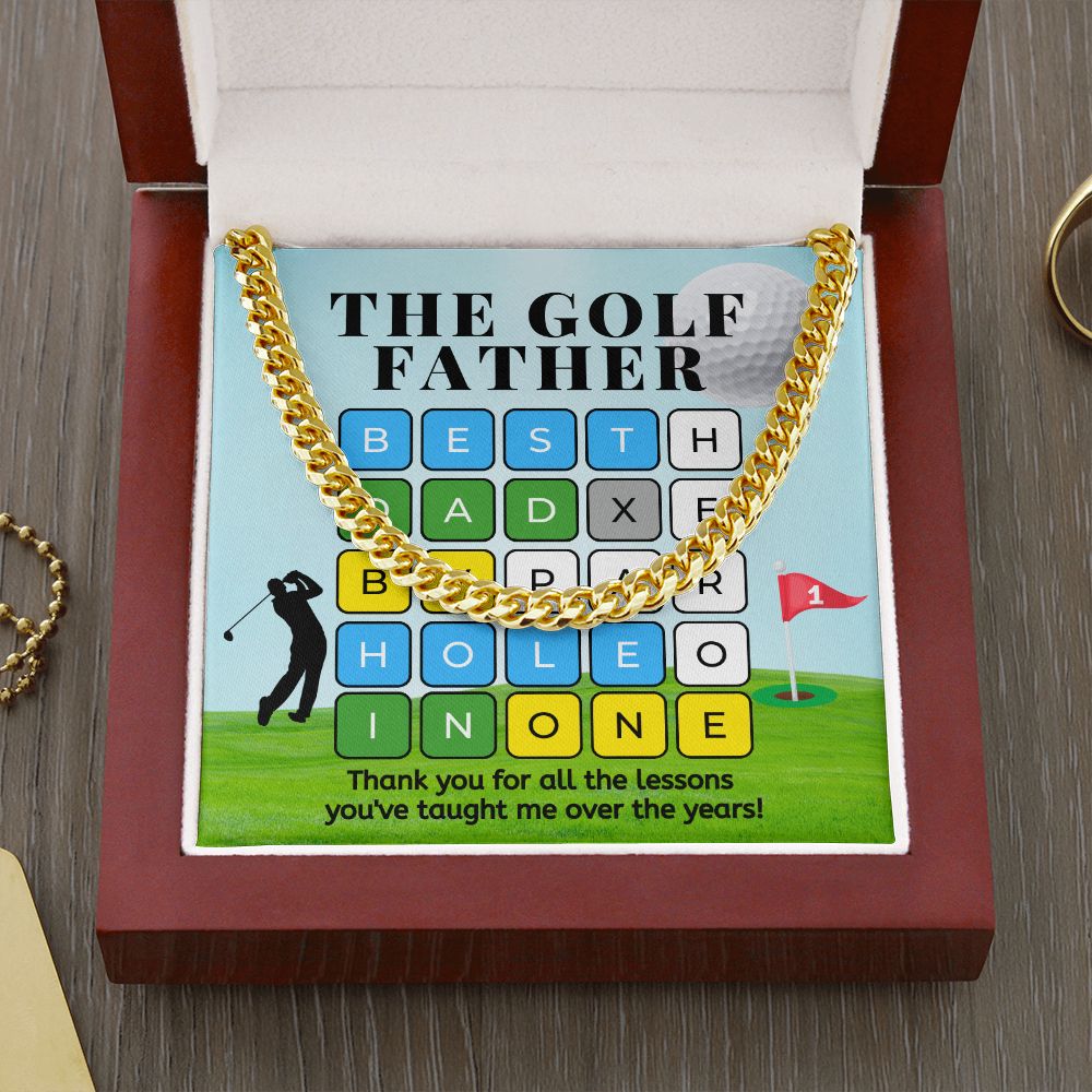 Gift For Golfing Dad-The Golf Father, BEST DAD BY PAR-Cuban Link Chain Necklace