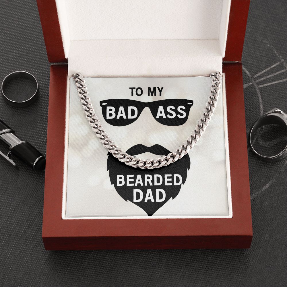 Gift For Dad-BAD ASS BEARDED DAD-Cuban Link Chain Necklace