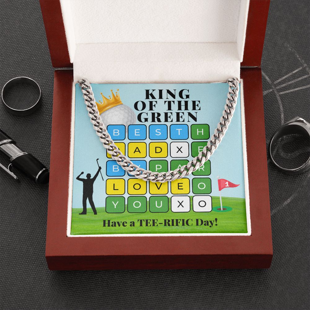 Gift For Golfing Dad-Best Dad By Par-Cuban Link Chain Necklace