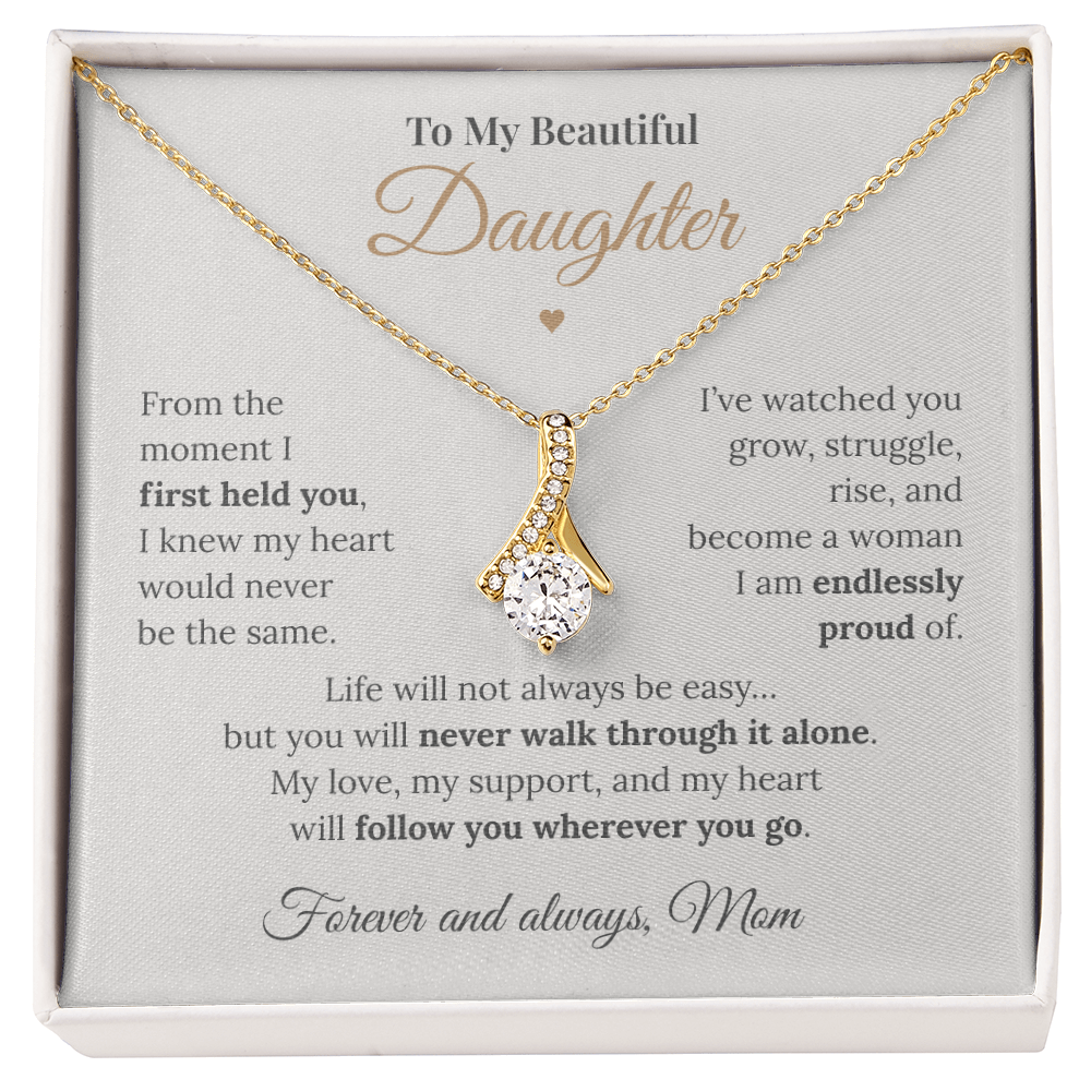 To My Beautiful Daughter – Alluring Beauty Necklace from Mom | Meaningful Message Card Gift