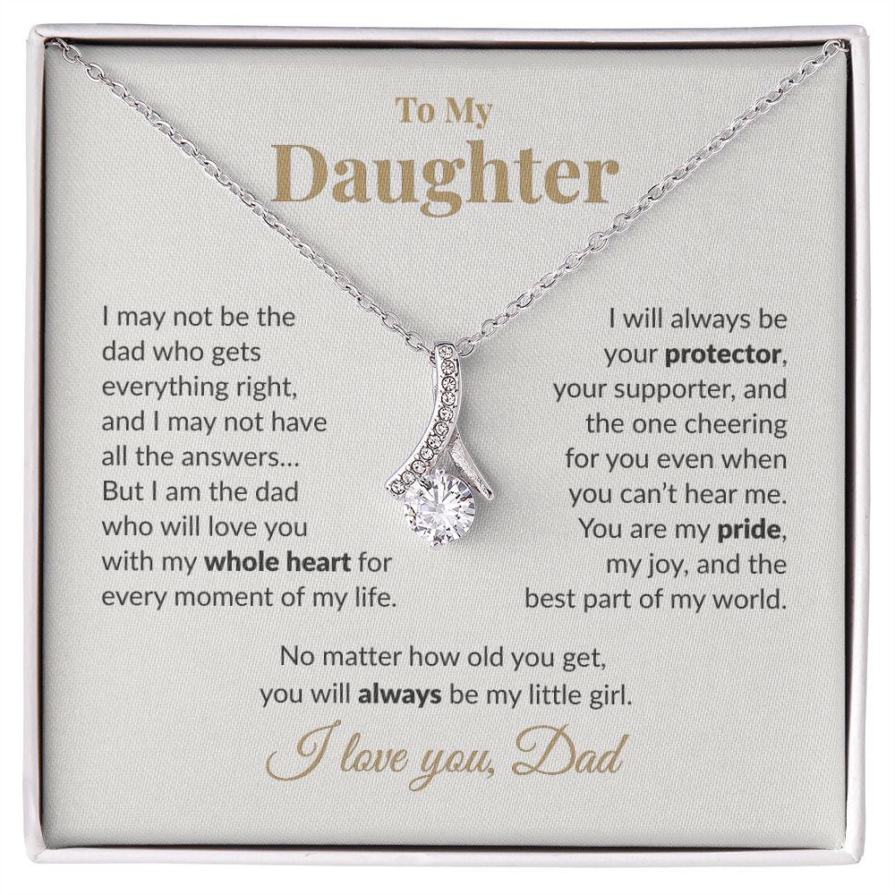 “To My Daughter necklace from Dad with heartfelt message card in mahogany gift box – Alluring Beauty pendant in white gold finish.”