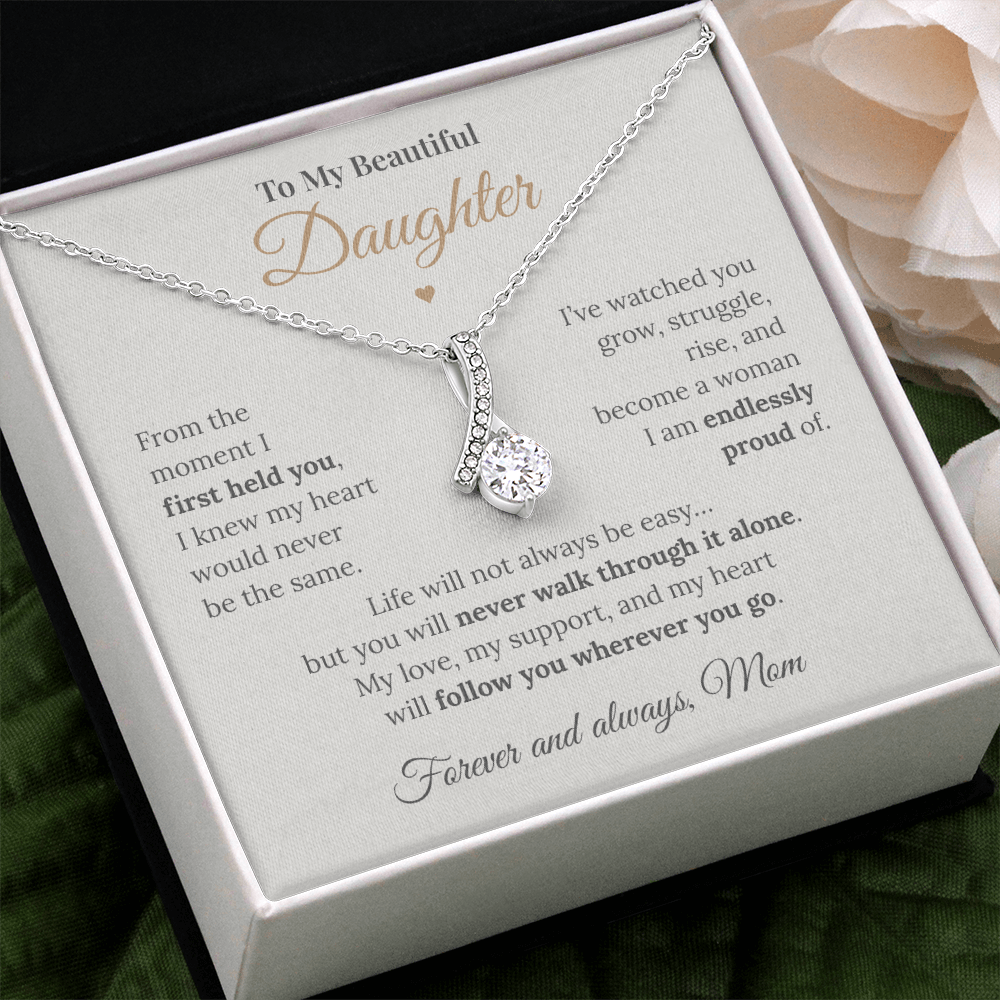 To My Beautiful Daughter – Alluring Beauty Necklace from Mom | Meaningful Message Card Gift