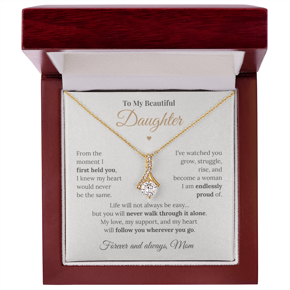 To My Beautiful Daughter – Alluring Beauty Necklace from Mom | Meaningful Message Card Gift