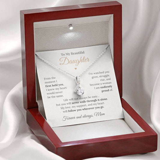 To My Beautiful Daughter – Alluring Beauty Necklace from Mom | Meaningful Message Card Gift