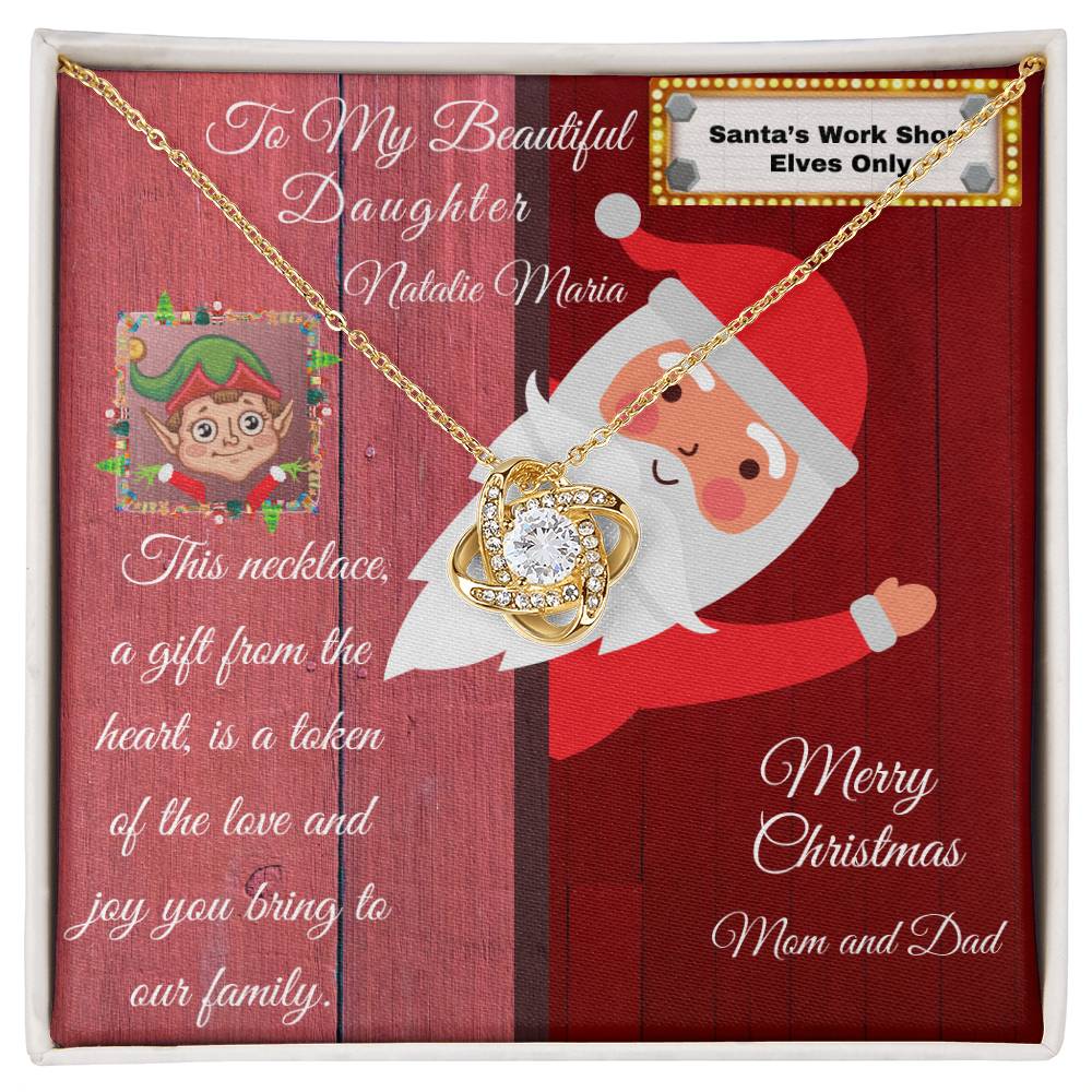 To My Daughter- Personalize Her Name and Yours-Christmas- Love Knot Necklace
