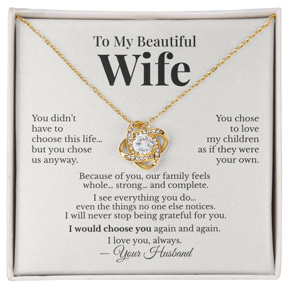 To My Beautiful Wife – Stepmom Gift Necklace from Husband – Thank You for Loving My Children