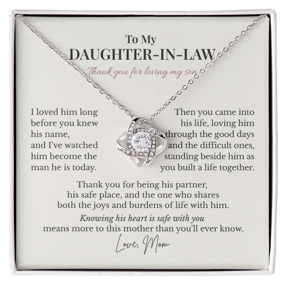 To My Daughter-in-Law – Thank You for Loving My Son – Love Knot Necklace