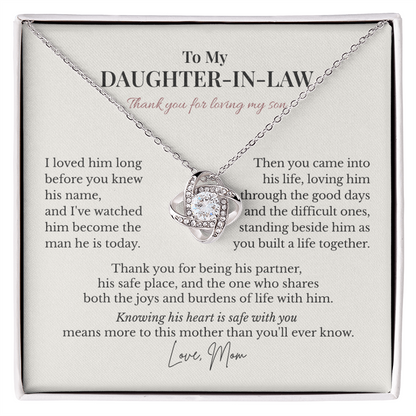 To My Daughter-in-Law – Thank You for Loving My Son – Love Knot Necklace